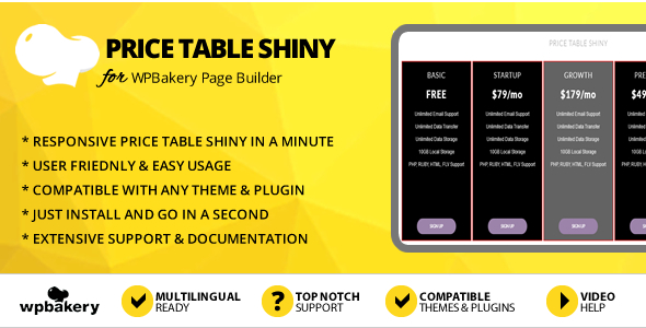 Elegant Mega Addons Price Table Shiny for WPBakery Page Builder